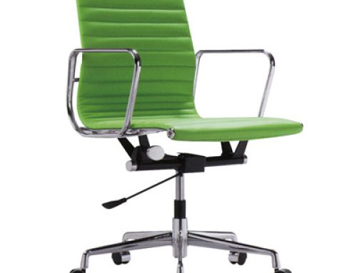 Ergonomic mid-back rotating green leather office chair